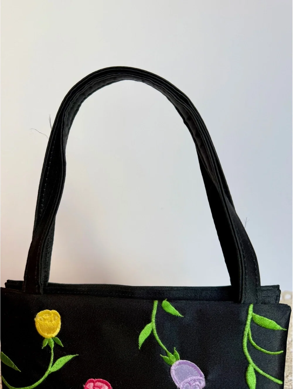Sasha Black Embroidered Rose Floral Mini Handbag Purse Crossbody Shoulder Bag
